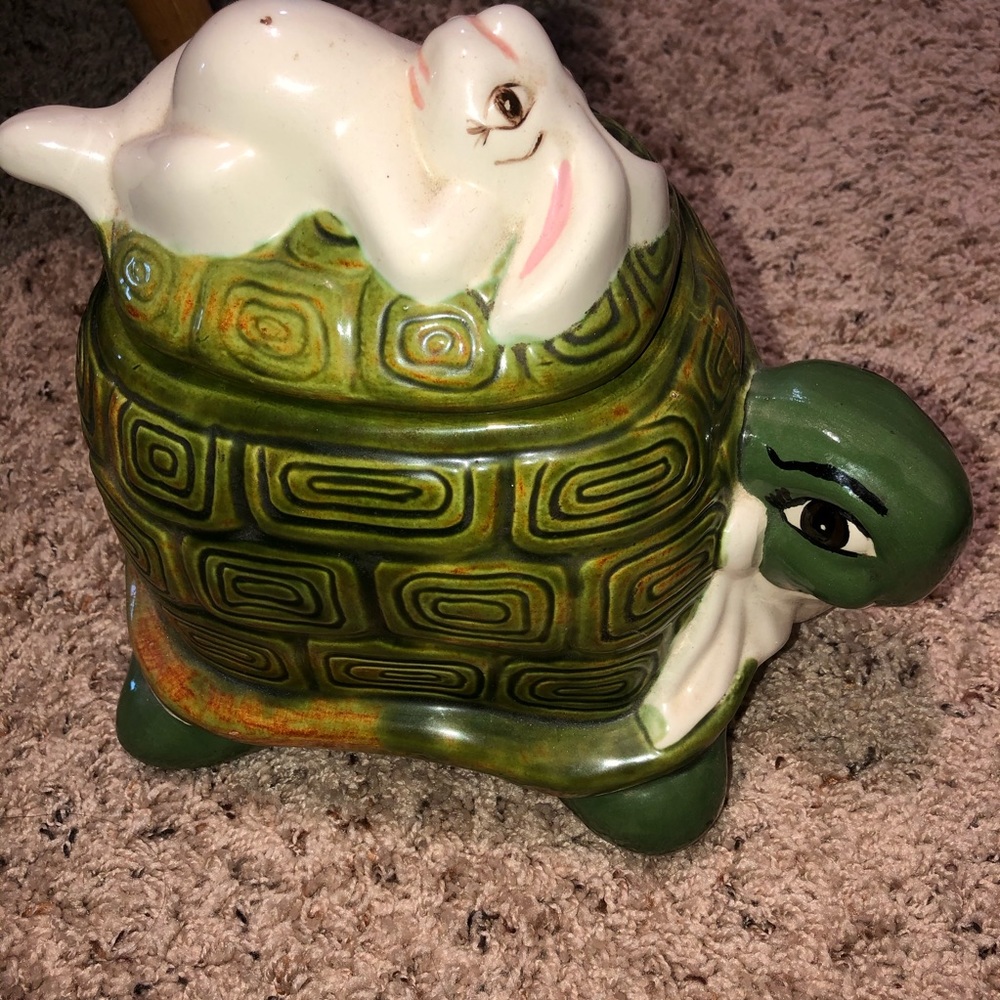 Tortoise Hare Ceramic Cookie Jar big